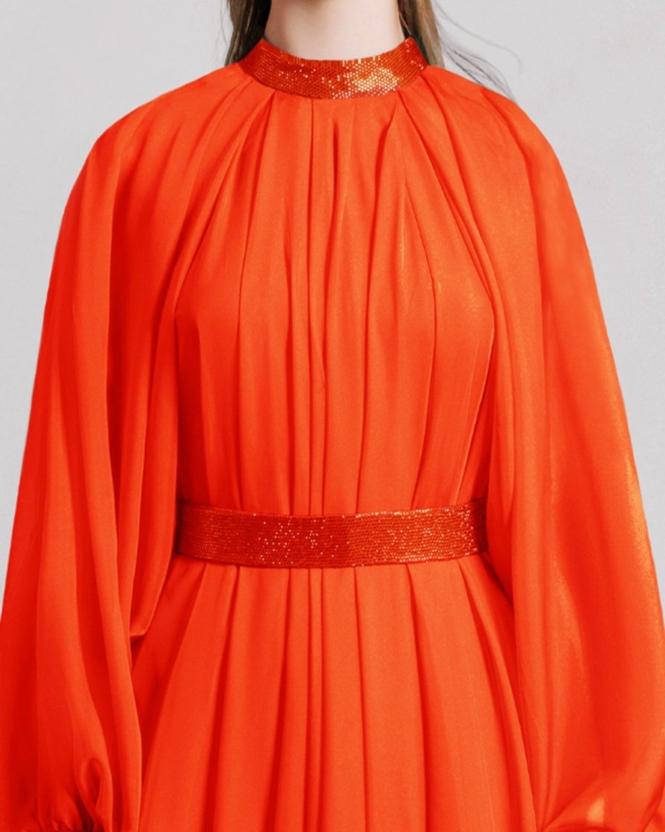 Flared Orange Organza Kaftan - Gemy Maalouf