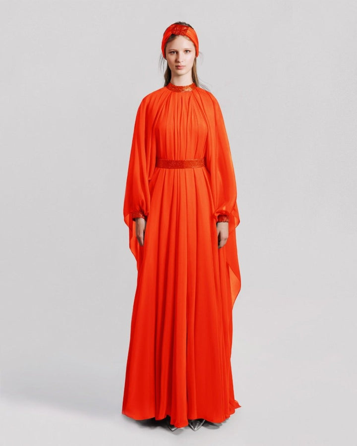 Flared Orange Organza Kaftan - Gemy Maalouf