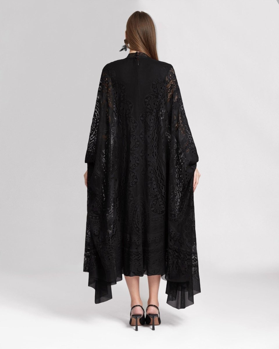 High - Neckline Black Lace Kaftan - Gemy Maalouf