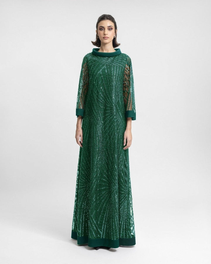 Long Beaded Green kaftan - Gemy Maalouf