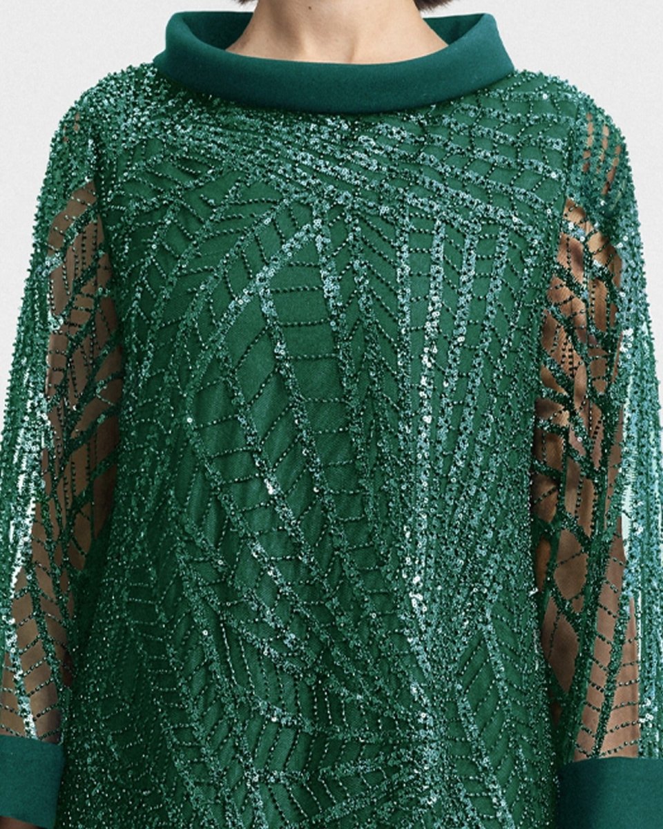 Long Beaded Green kaftan - Gemy Maalouf
