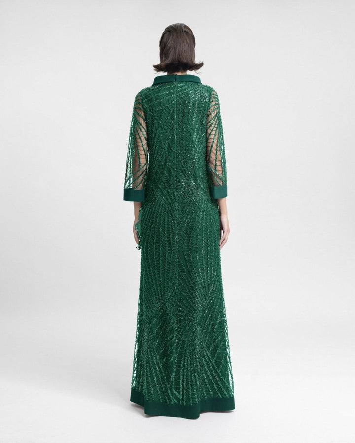 Long Beaded Green kaftan - Gemy Maalouf