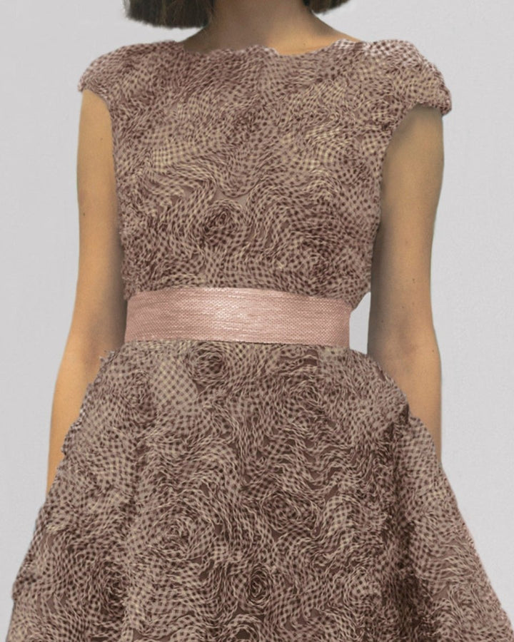 Puffy Shoulders Pink Midi Dress - Gemy Maalouf