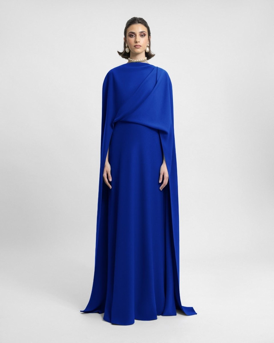 Draped Long Royal Blue Kaftan - Gemy Maalouf