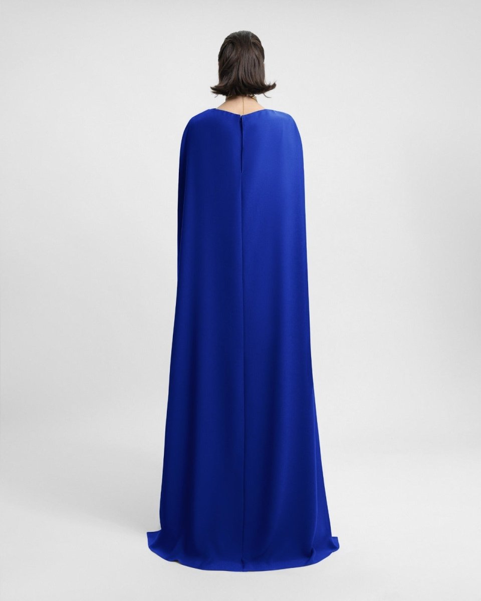 Draped Long Royal Blue Kaftan - Gemy Maalouf