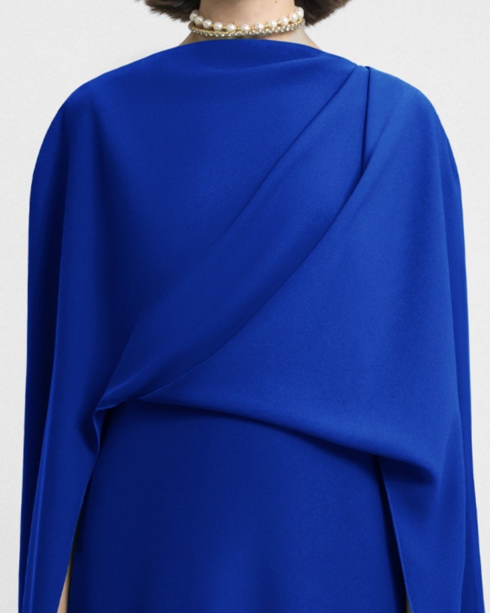Draped Long Royal Blue Kaftan - Gemy Maalouf