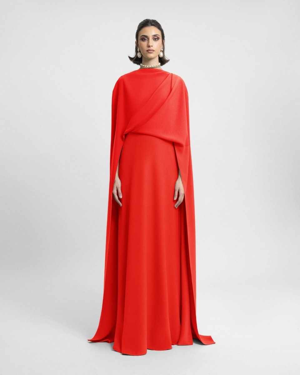 Draped Long Coral kaftan - Gemy Maalouf