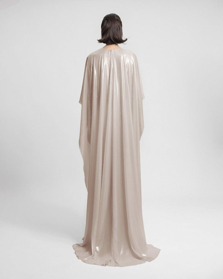 Embroidered See - Through Sleeves Beige Kaftan - Gemy Maalouf