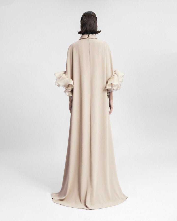 Long kaftan with Reversed Champagne High - Collar - Gemy Maalouf