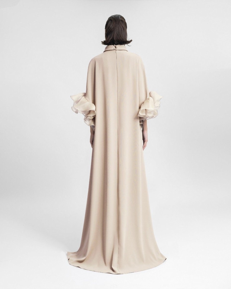 Long kaftan with Reversed Champagne High - Collar - Gemy Maalouf