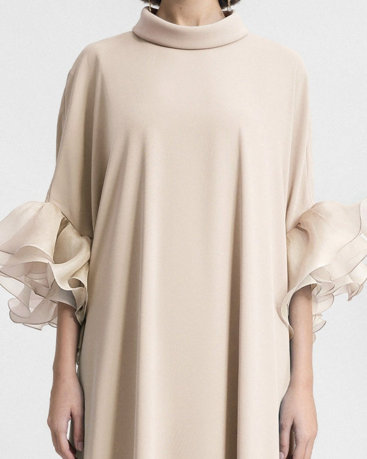 Long kaftan with Reversed Champagne High - Collar - Gemy Maalouf