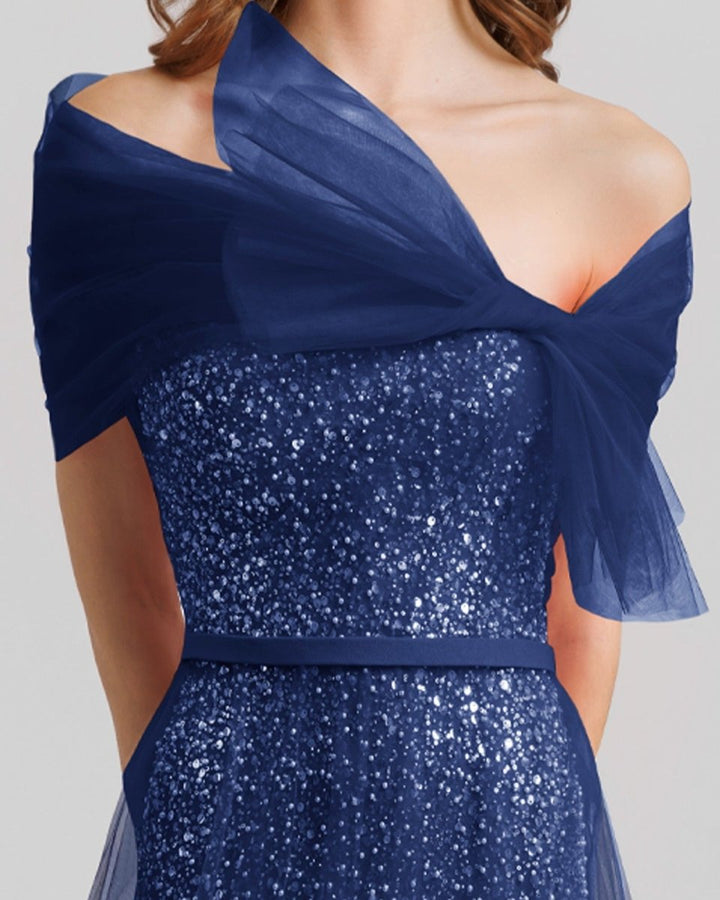 Dress Navy Blue With Bow Design - Gemy Maalouf