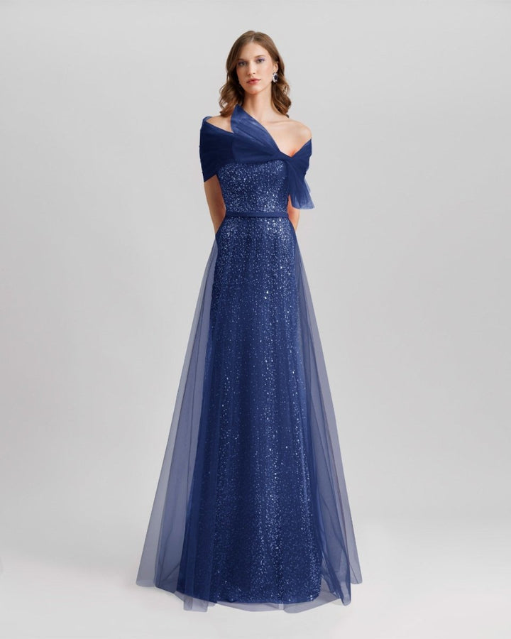 Dress Navy Blue With Bow Design - Gemy Maalouf