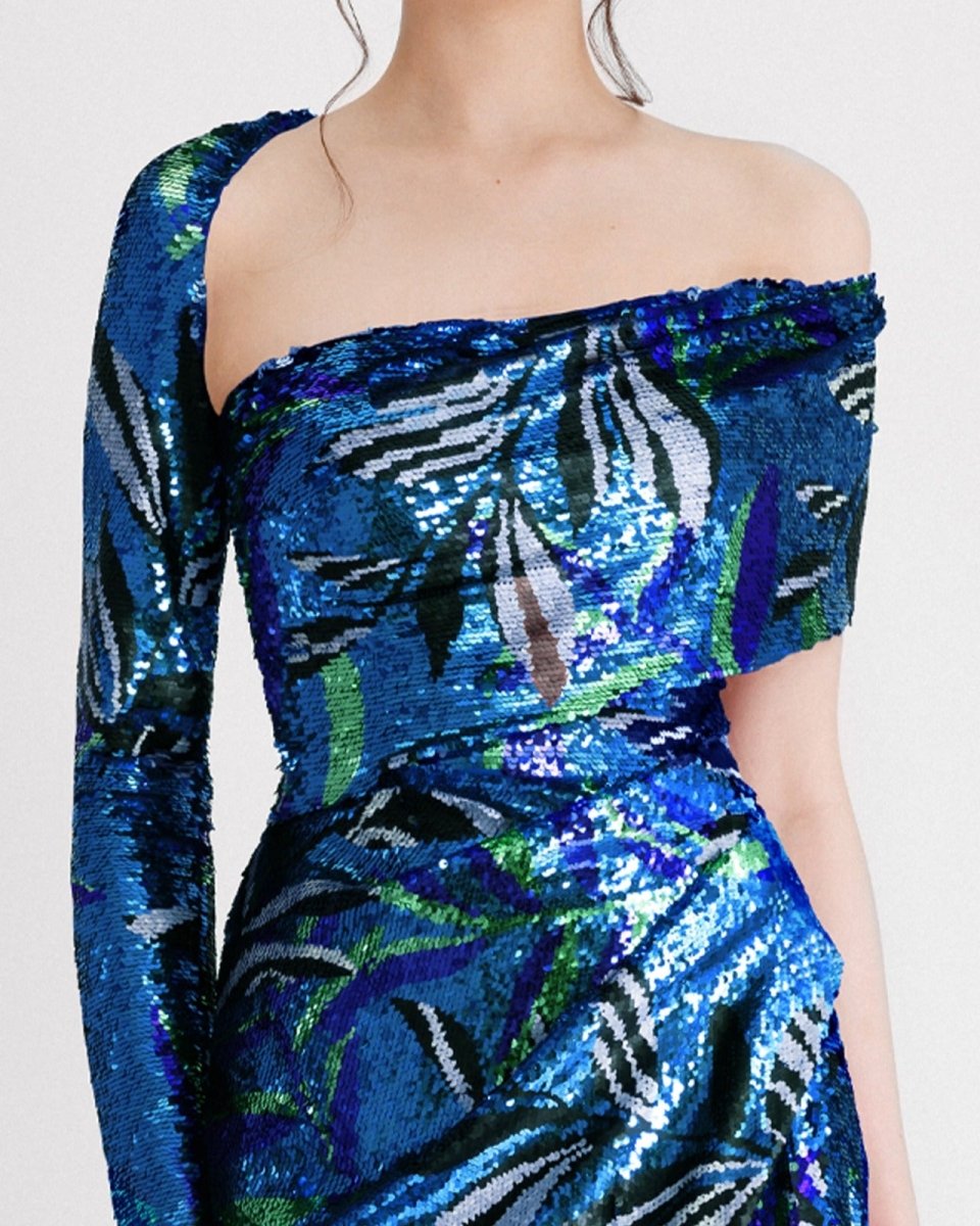 Draped Slim - Cut Blue Dress - Gemy Maalouf