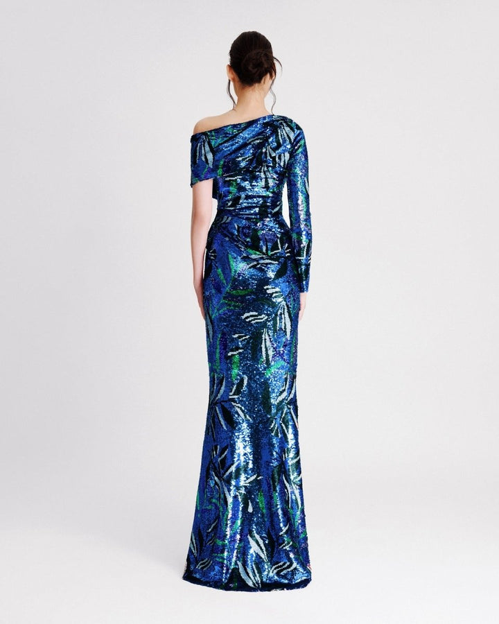 Draped Slim - Cut Blue Dress - Gemy Maalouf
