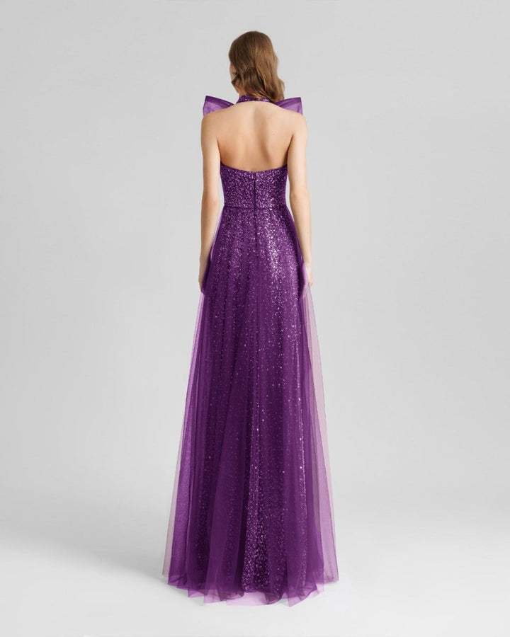 Bow Halter - Neckline Purple Dress - Gemy Maalouf