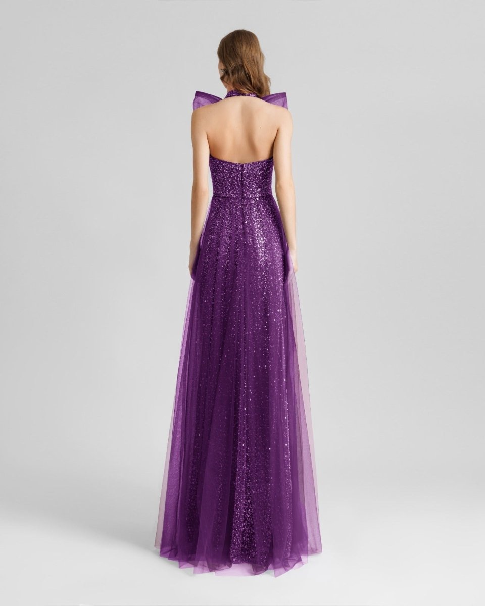Bow Halter - Neckline Purple Dress - Gemy Maalouf