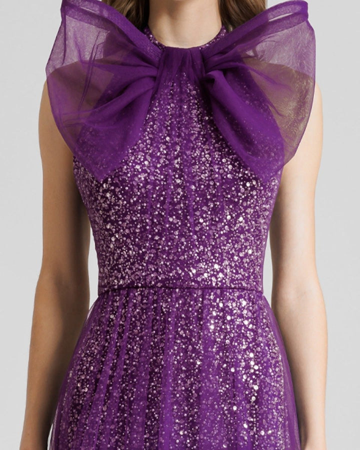 Bow Halter - Neckline Purple Dress - Gemy Maalouf