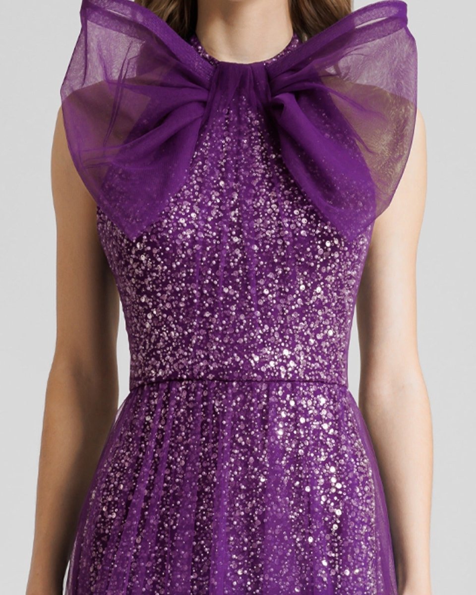 Bow Halter - Neckline Purple Dress - Gemy Maalouf