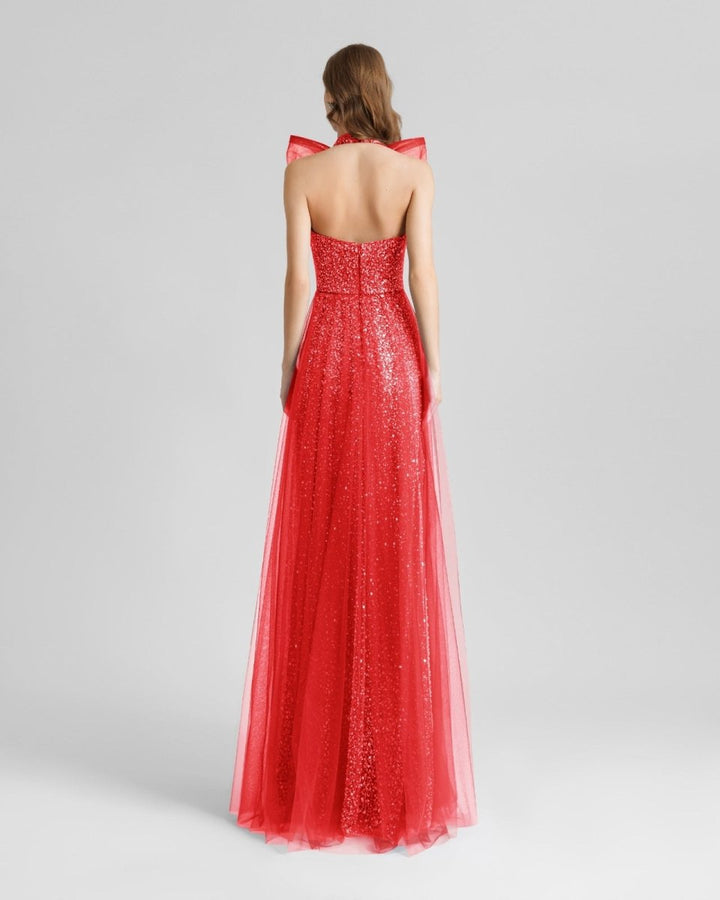 Bow Halter - Neckline Red Dress - Gemy Maalouf