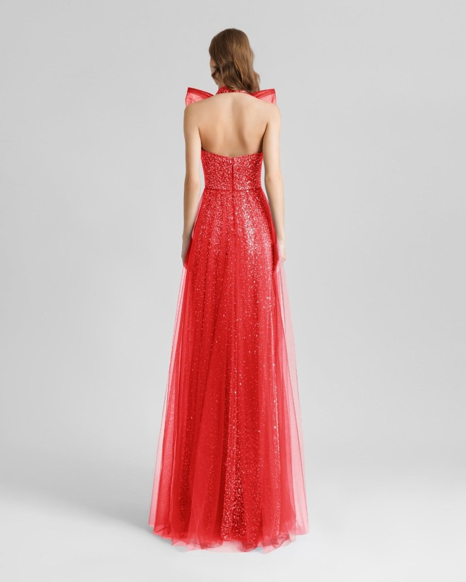 Bow Halter - Neckline Red Dress - Gemy Maalouf
