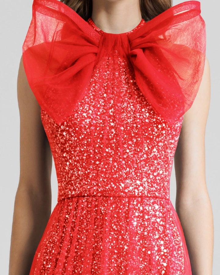 Bow Halter - Neckline Red Dress - Gemy Maalouf