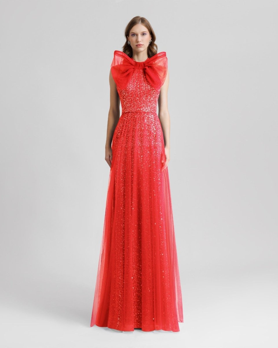 Bow Halter - Neckline Red Dress - Gemy Maalouf