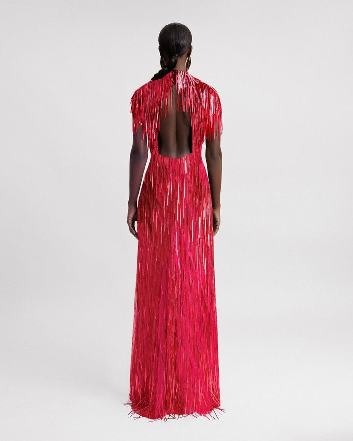 Beaded Fringes Fuchsia Dress - Gemy Maalouf