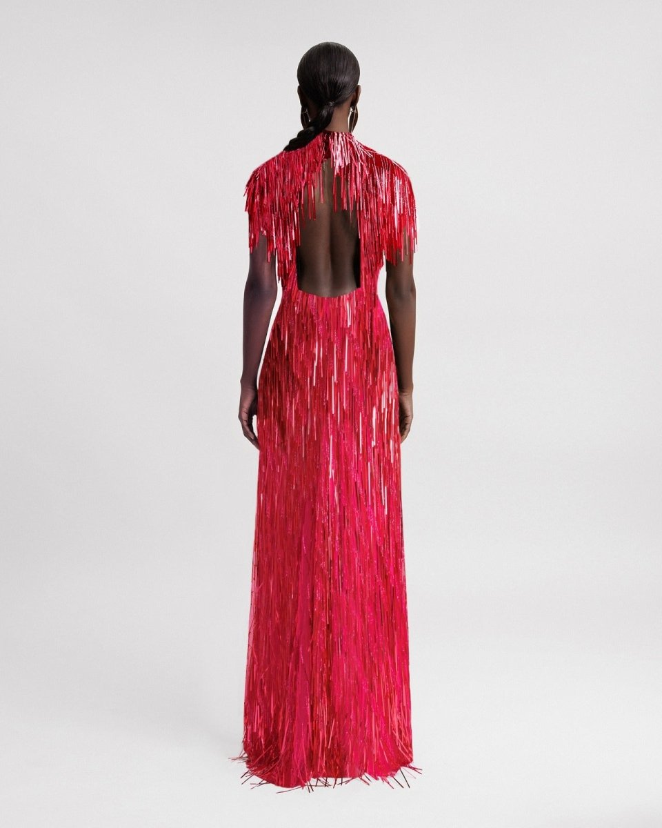 Beaded Fringes Fuchsia Dress - Gemy Maalouf