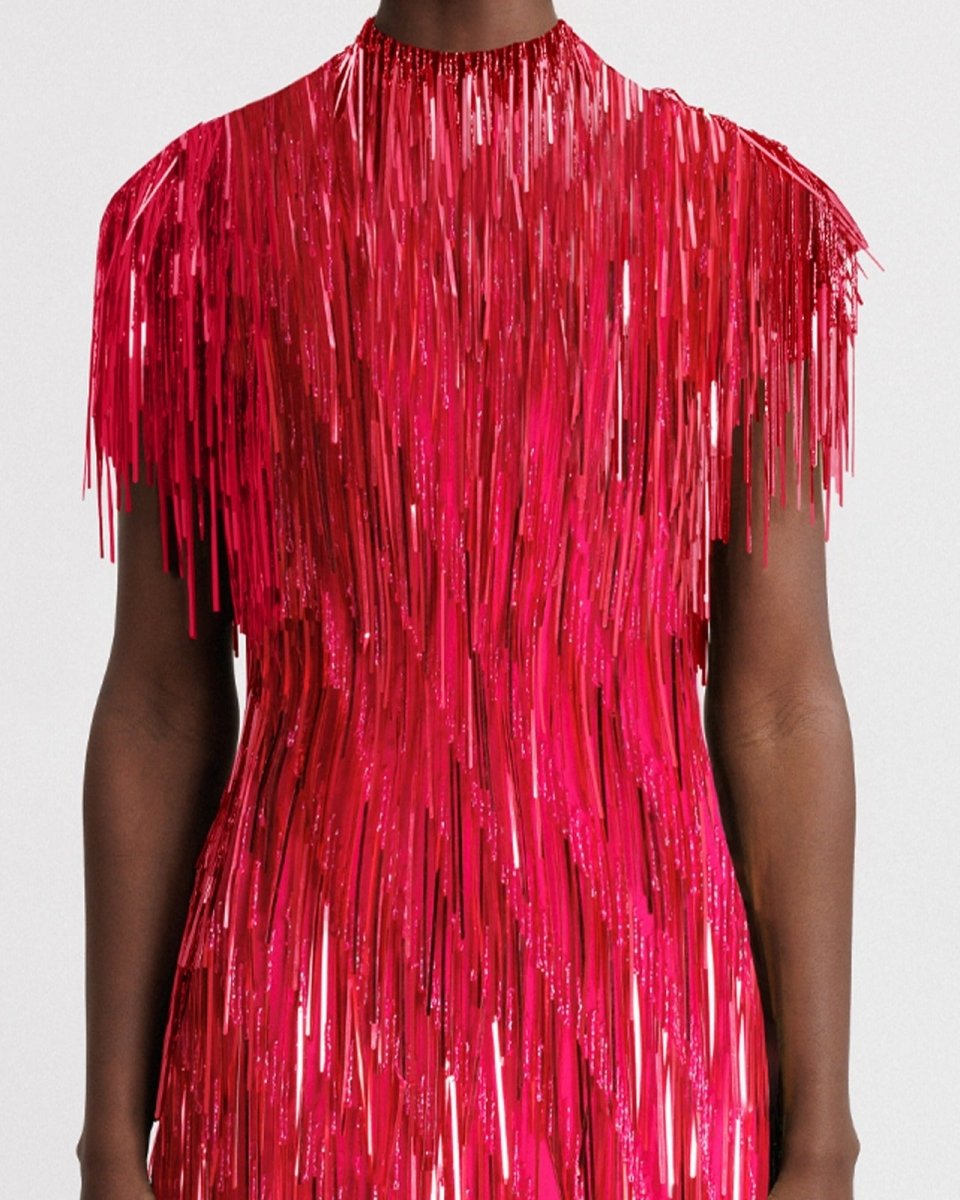 Beaded Fringes Fuchsia Dress - Gemy Maalouf