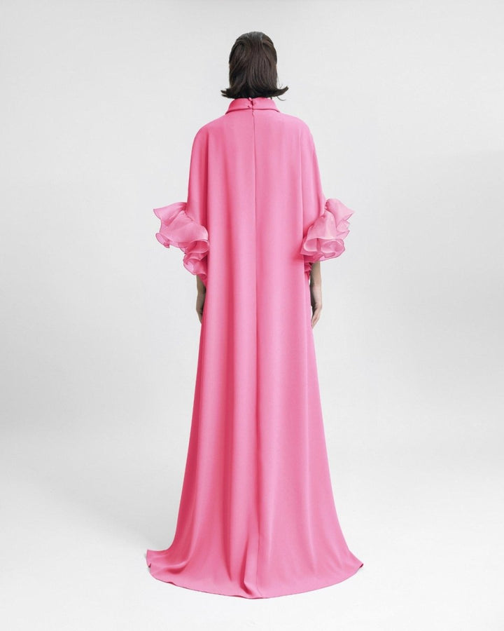 Long kaftan with Reversed Candy Pink High - Collar - Gemy Maalouf