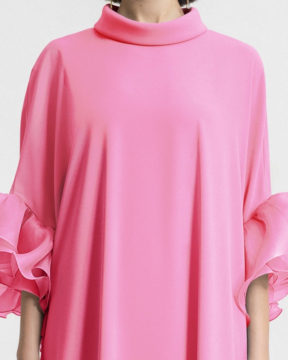 Long kaftan with Reversed Candy Pink High - Collar - Gemy Maalouf