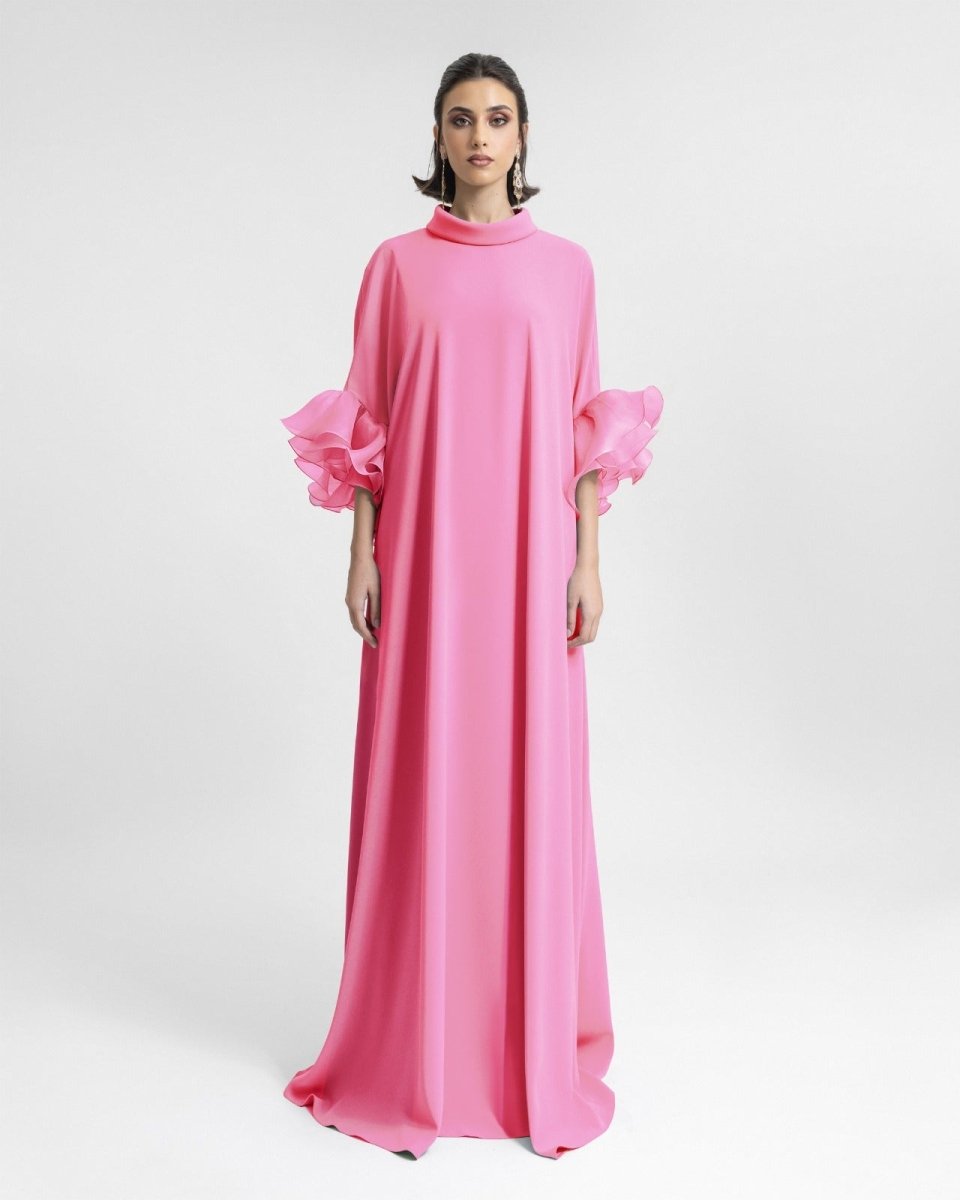 Long kaftan with Reversed Candy Pink High-Collar