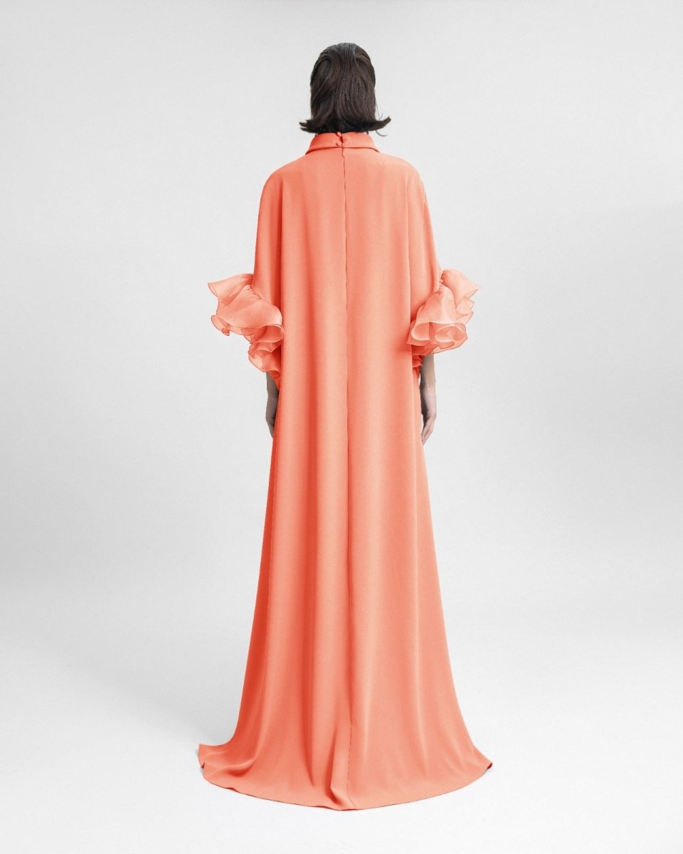 Long kaftan with Reversed Peach High - Collar - Gemy Maalouf