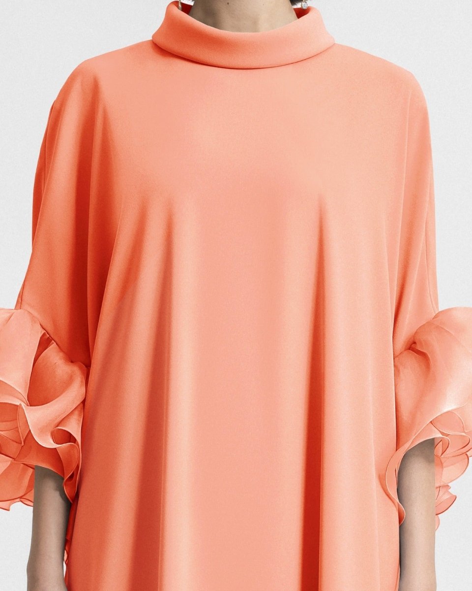 Long kaftan with Reversed Peach High - Collar - Gemy Maalouf