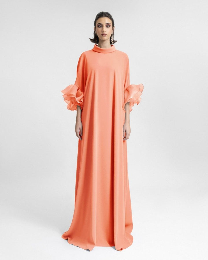 Long kaftan with Reversed Peach High - Collar - Gemy Maalouf