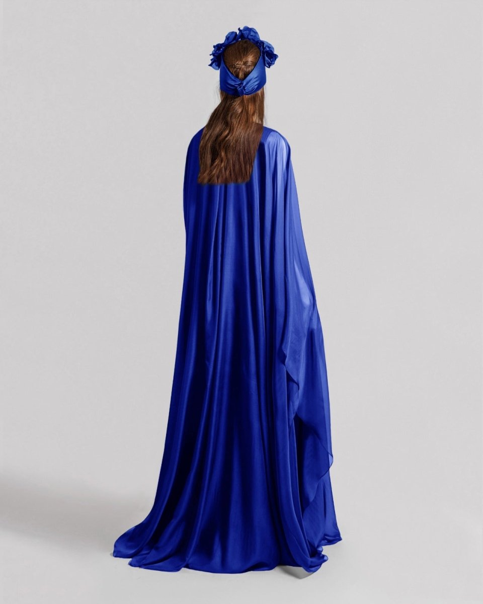 Soft Lame Dark Blue Organza Kaftan - Gemy Maalouf