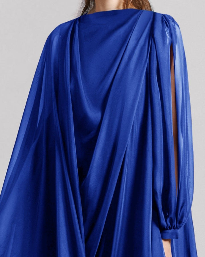 Soft Lame Dark Blue Organza Kaftan - Gemy Maalouf