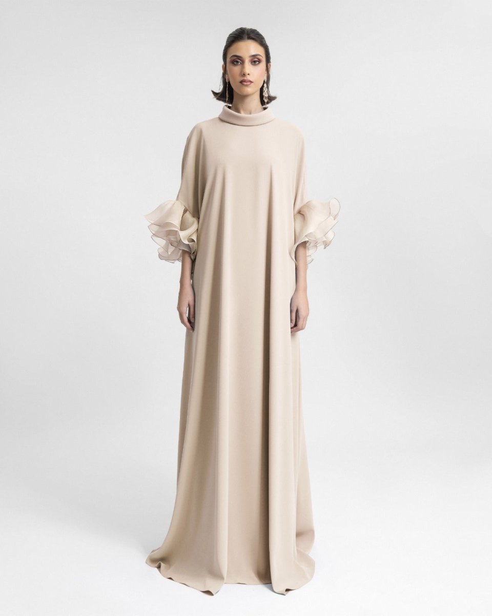 Long kaftan with Reversed Champagne High - Collar - Gemy Maalouf