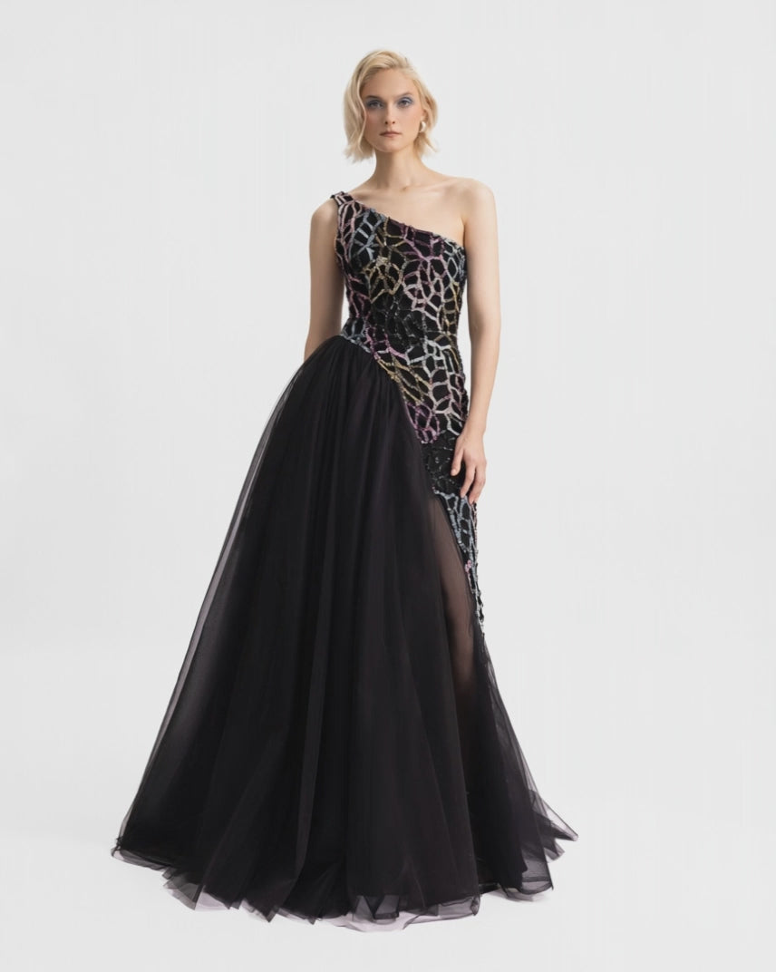 Beaded Dress with Asymmetrical Skirt