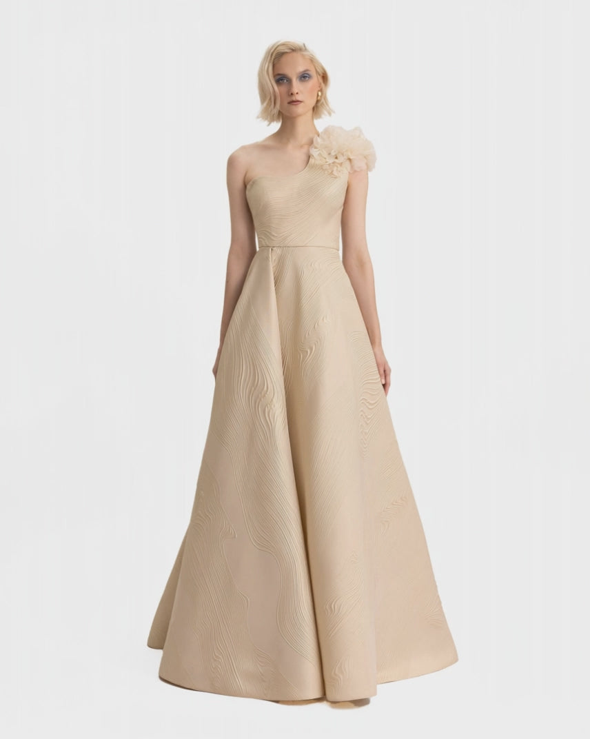 One-Shoulder Dress with 3D Flowers