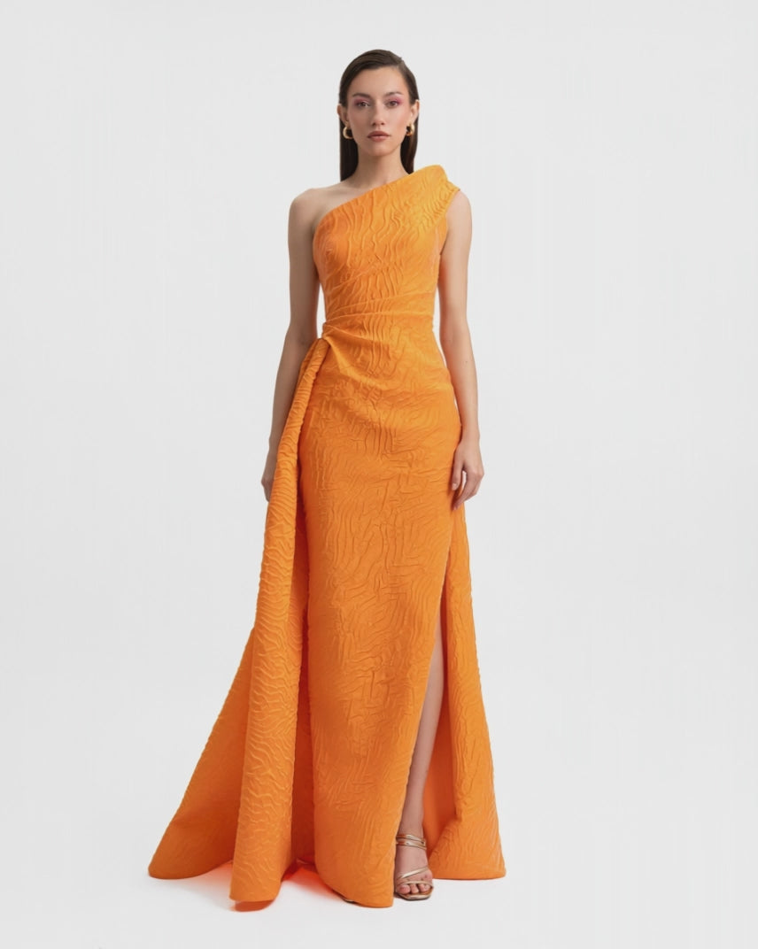 One-Shoulder Dress with Draped Waistline