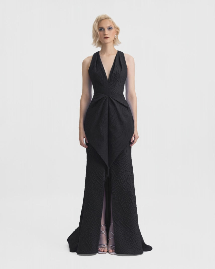 V-Neckline Dress with Draped Waistline