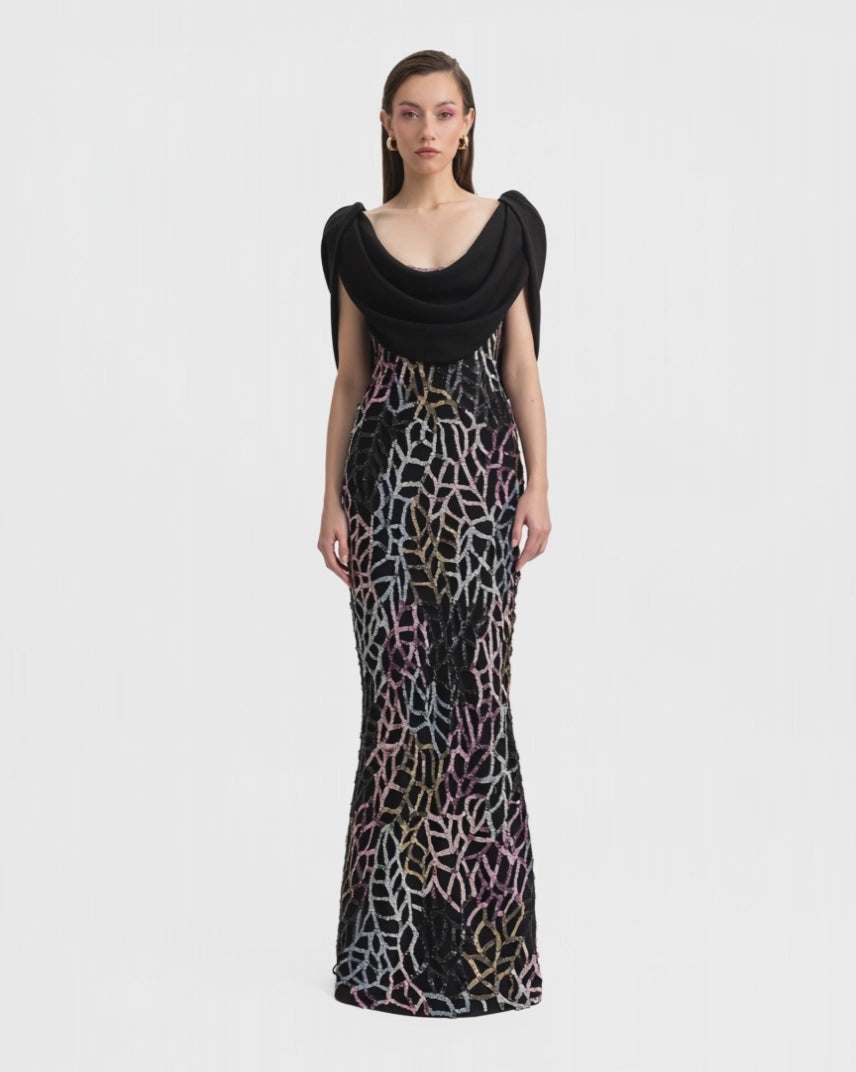 Draped Cape-Like Sleeves Dress