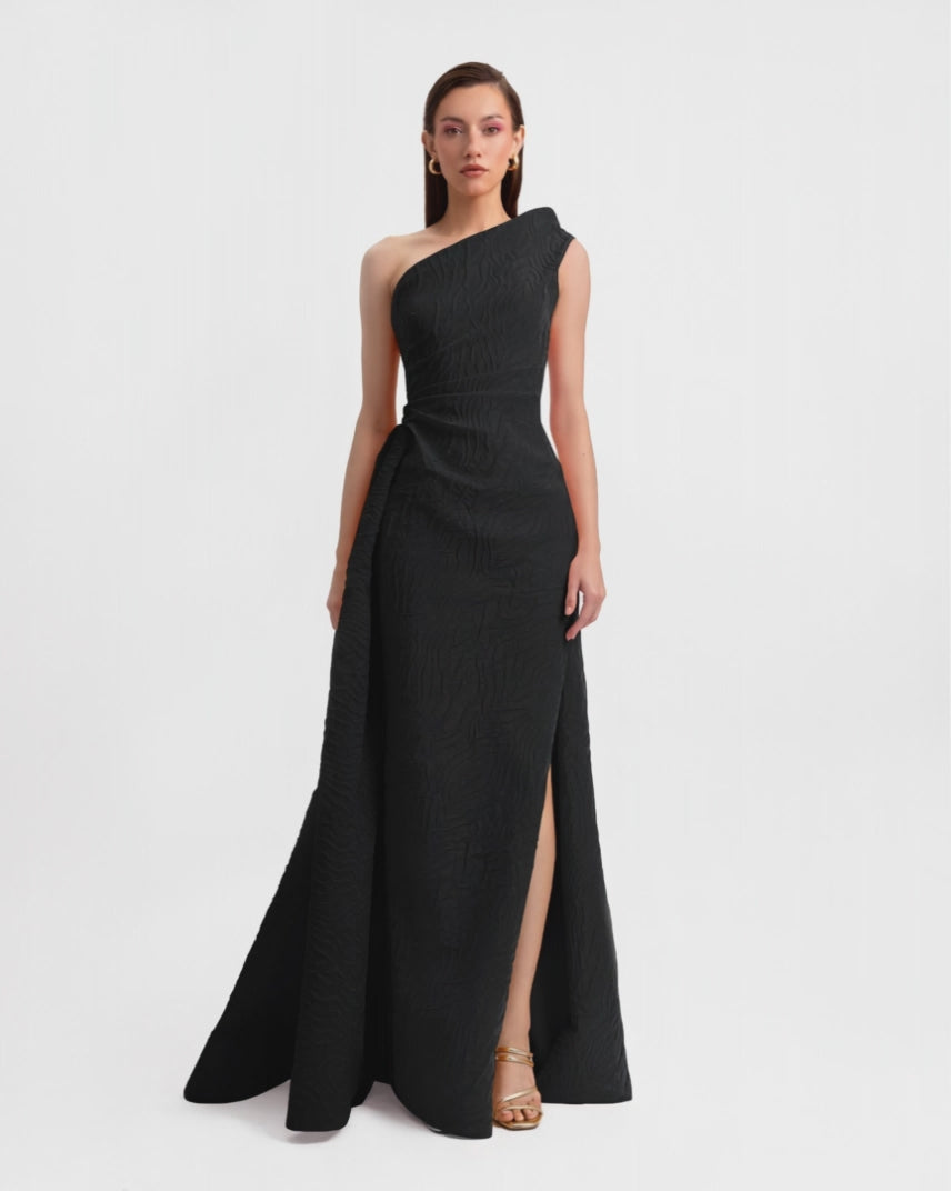 One-Shoulder Dress with Draped Waistline