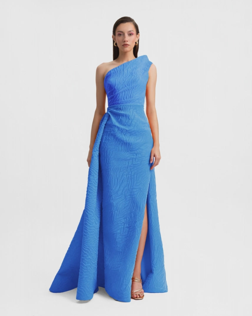 One-Shoulder Dress with Draped Waistline