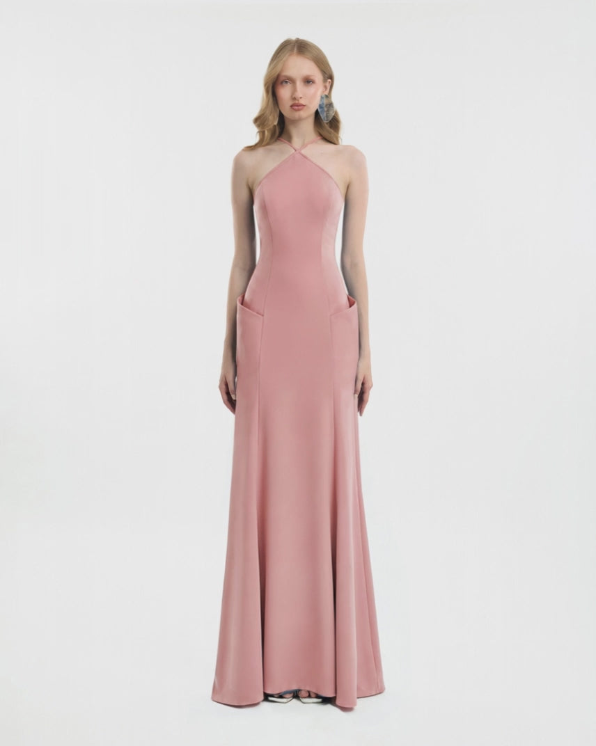 Halter-Neck Dress with Structured Hips