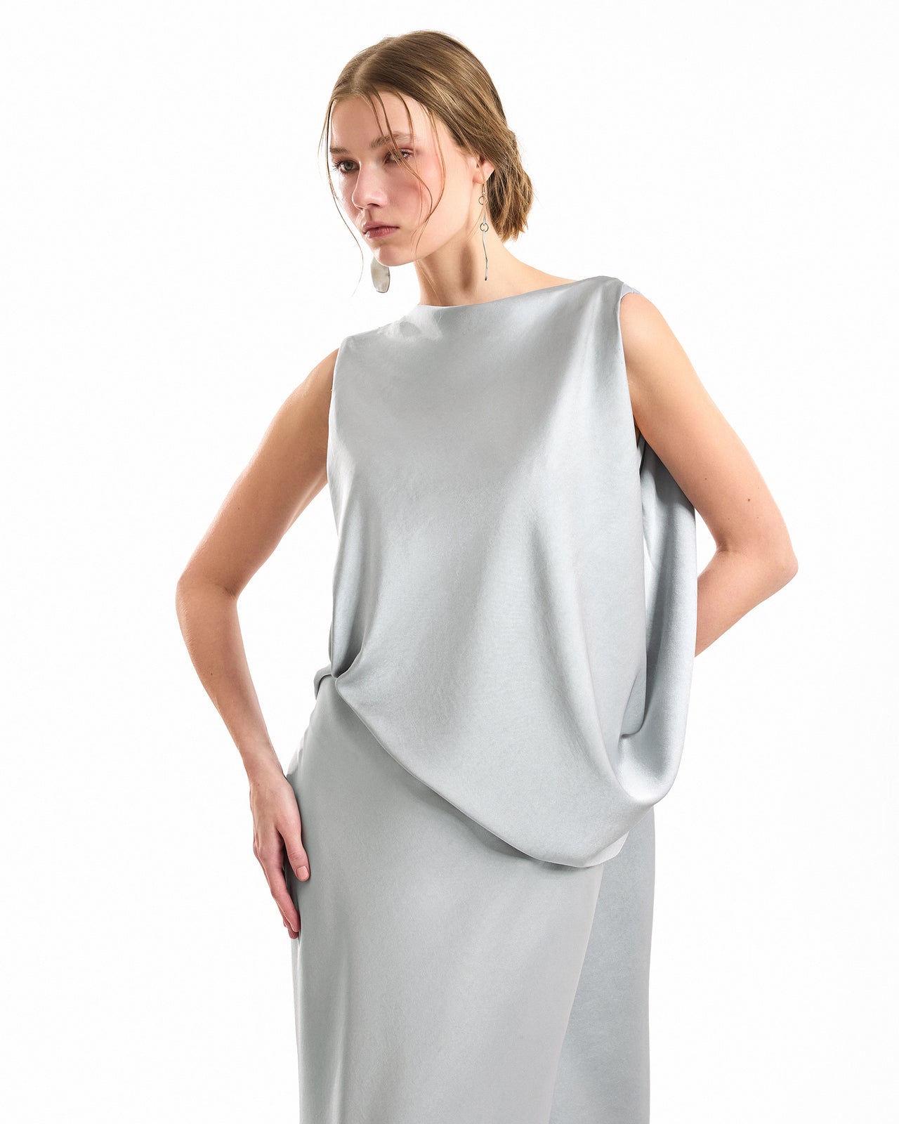 Bateau-Neck Satin Dress