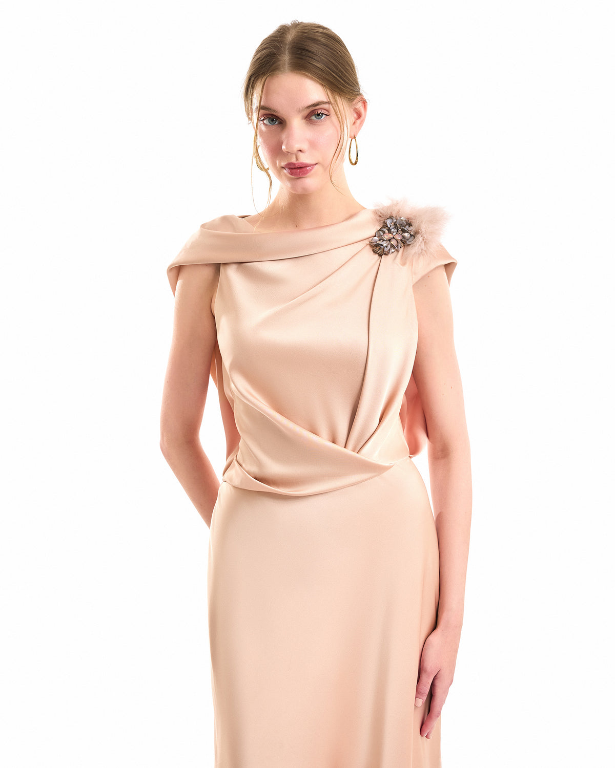 Draped Brooch Dress