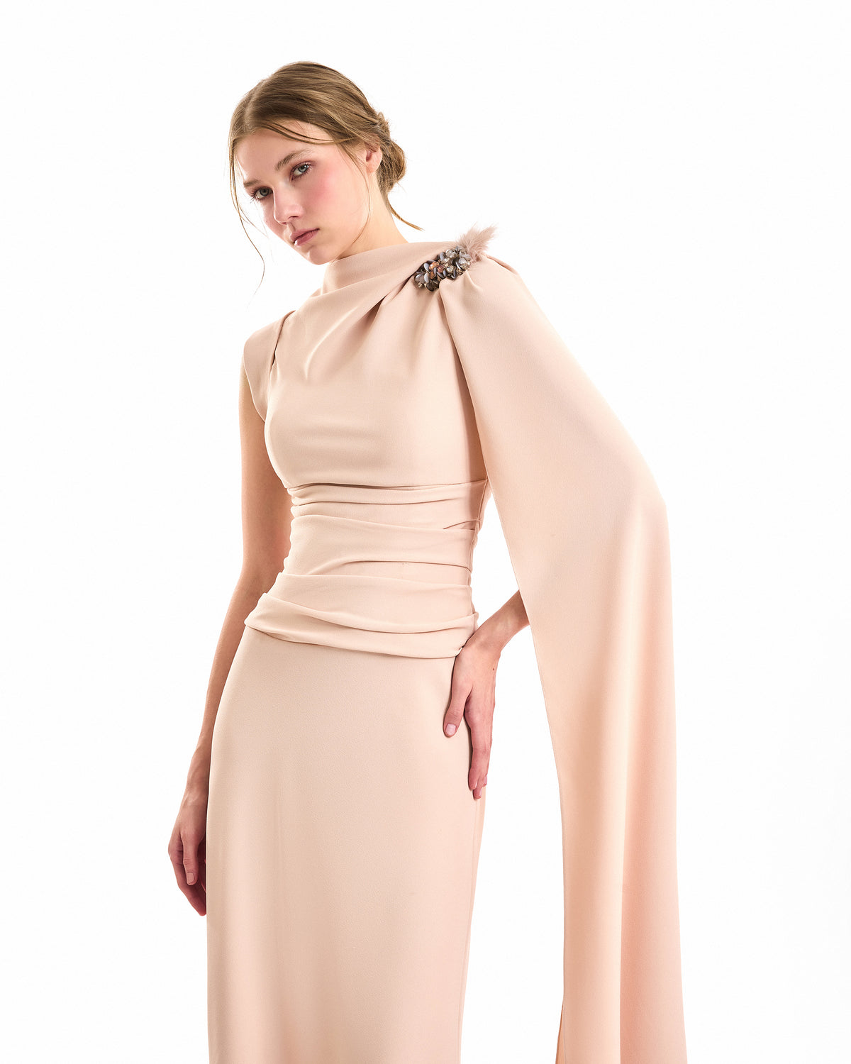 Feathered Shoulder Dress